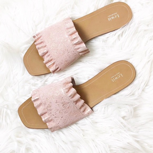 Lewit Shoes - Lewit Cassandra Ruffle Slide Sandal Rose Gold NWT